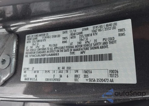 2015 Ford Escape Titanium z USA, uszkodzony, nr VIN 1FMCU9J98FUA88893